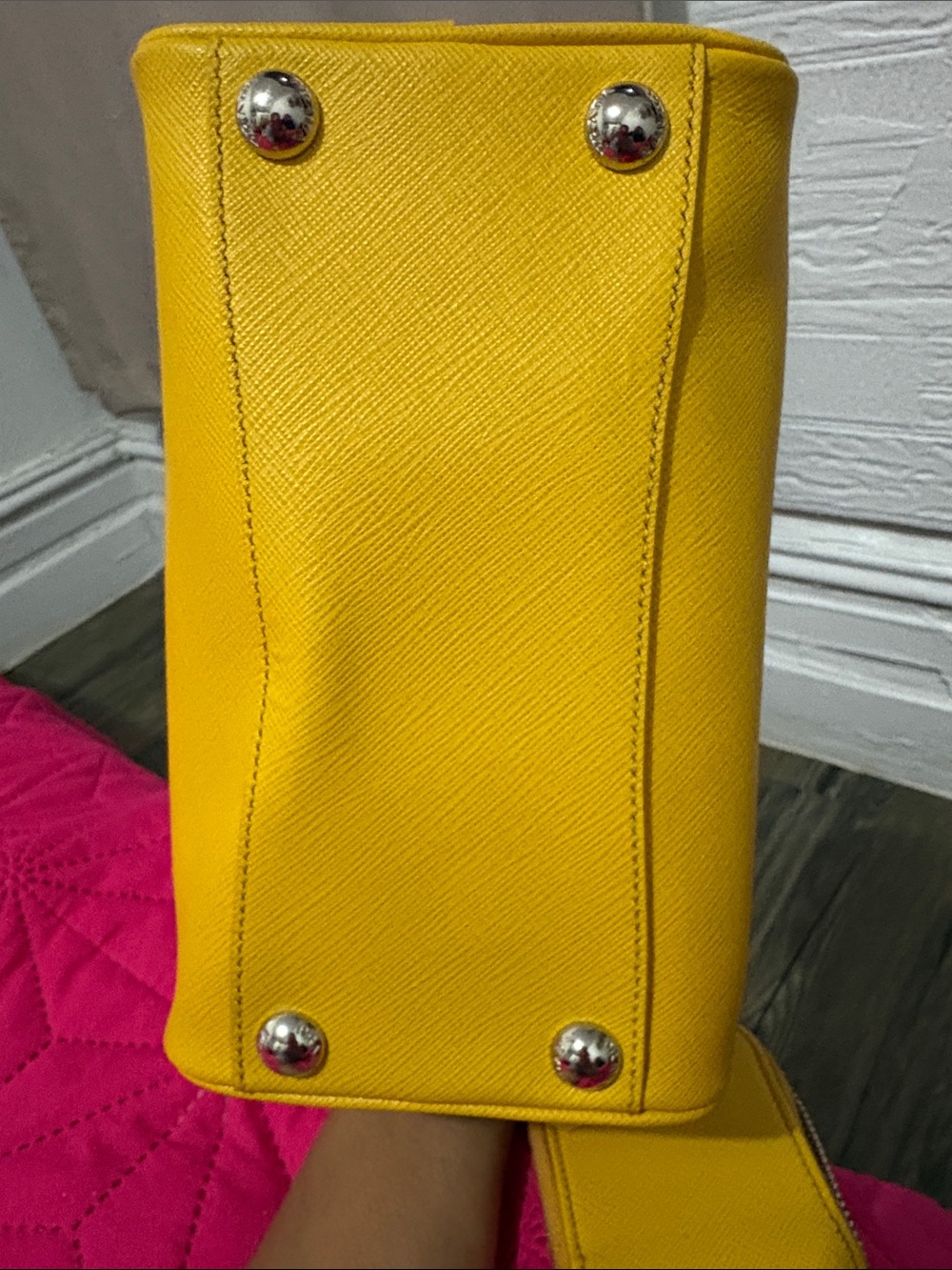 Prada Yellow Saffiano Leather Mini Bowling Bag - Picture 3 of 11